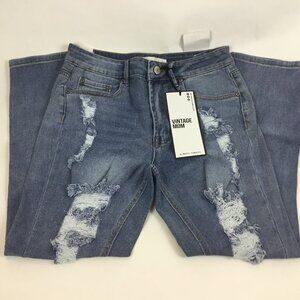 (NWT) Almost Famous Dis-stress Vintage Mom Blue Jeans